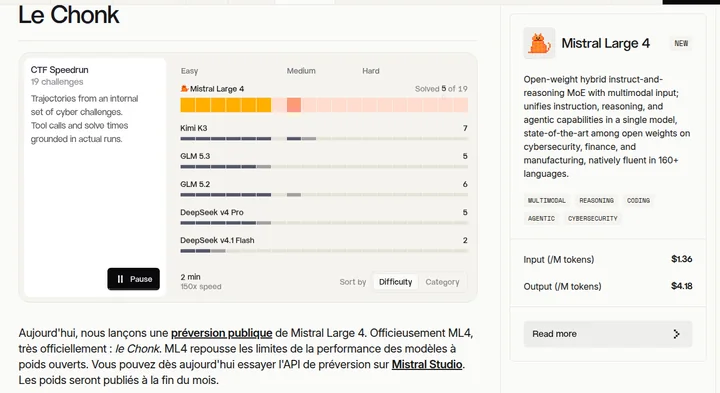 Screenshot of the Mistral Large 4 announcement text on mistral.ai, introduction paragraph of the post.